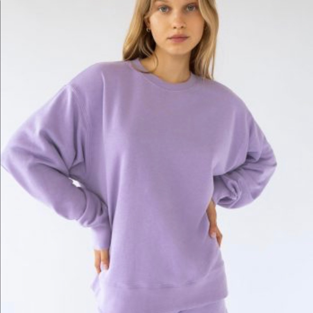 TNA Airy Fleece boyfriend crew sweatshirt in petal purple
